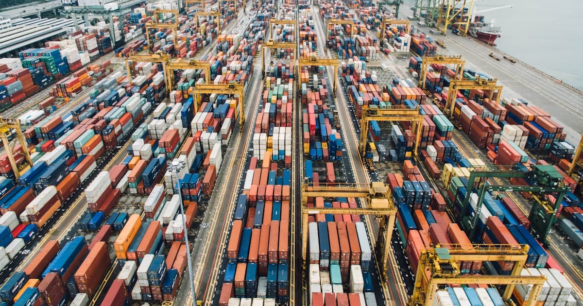 Cargo ship at sea carrying containers