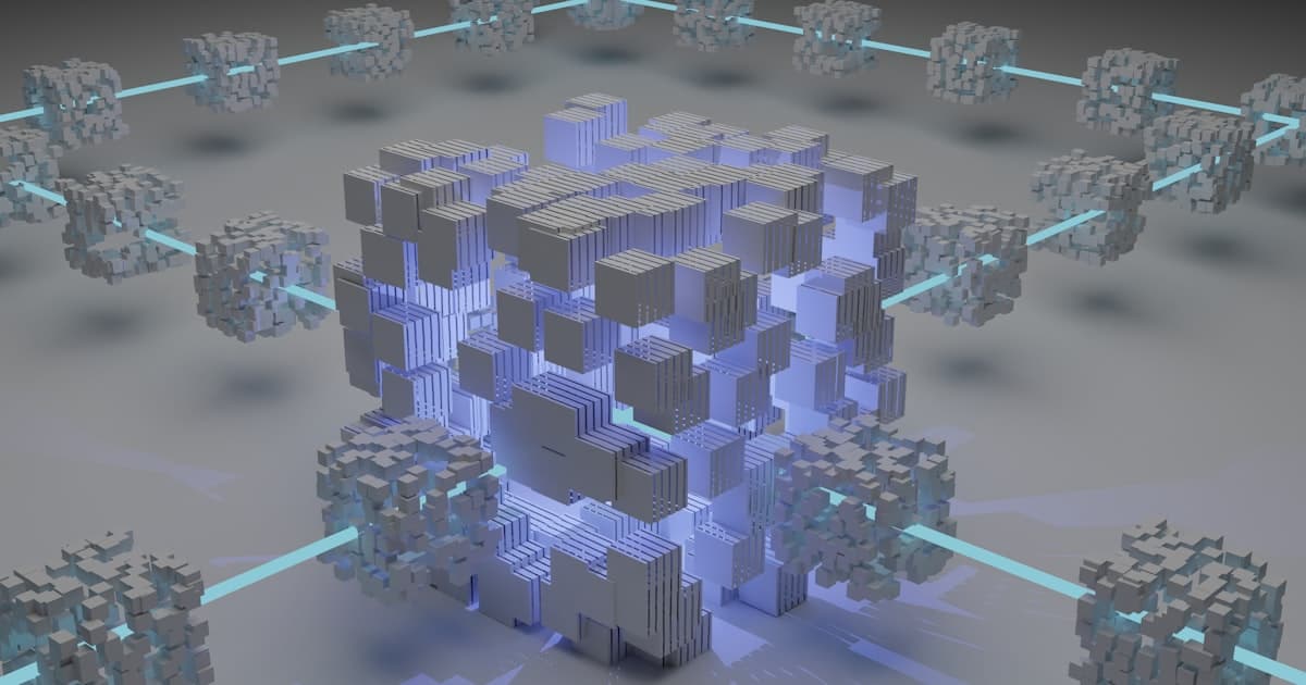 Blockchain network visualization with connected nodes