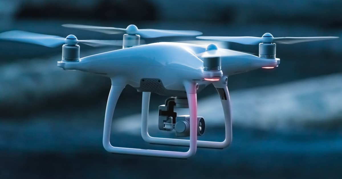 Delivery drone flying over a landscape